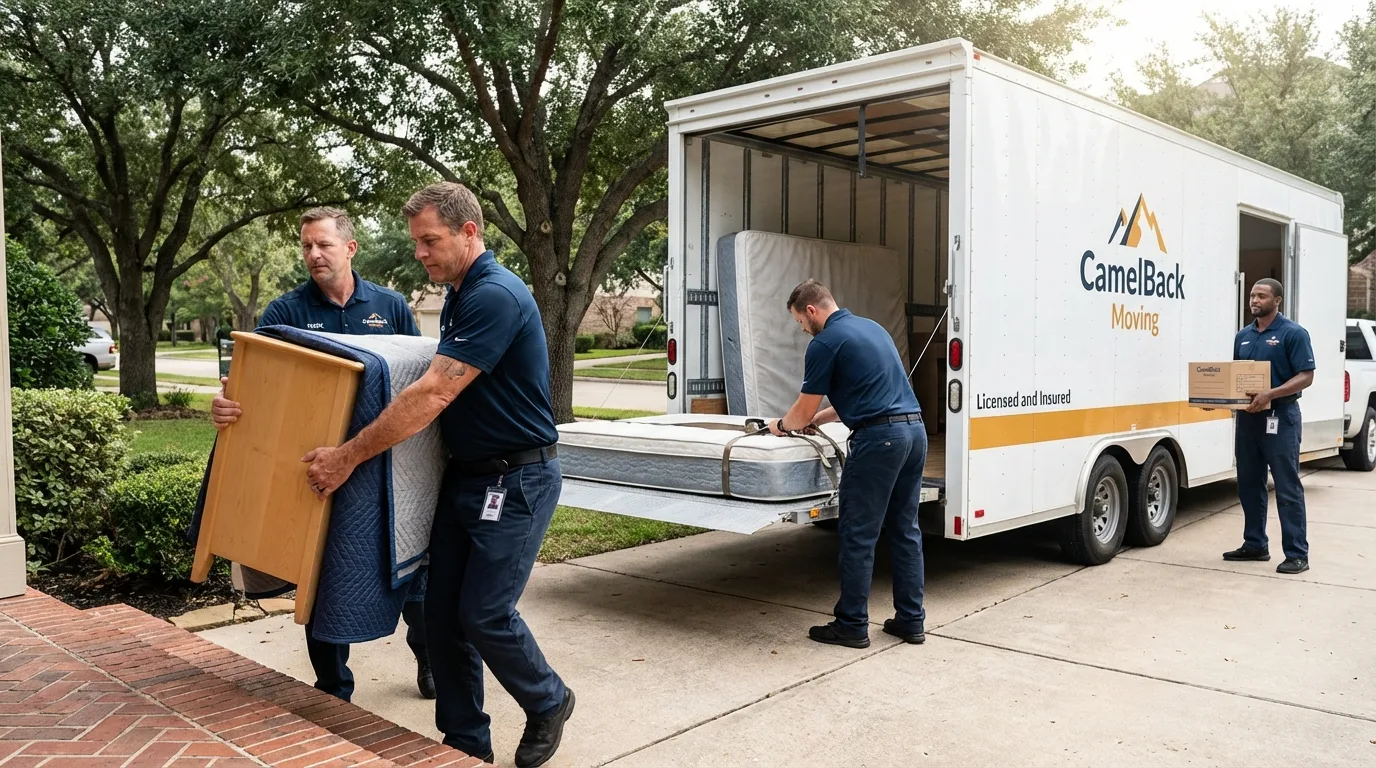 Crew loading residential truck for cross-state move from Bluffton, OH